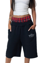 OVERSEAZ PLAID DOUBLE WAISTBAND SHORTS
