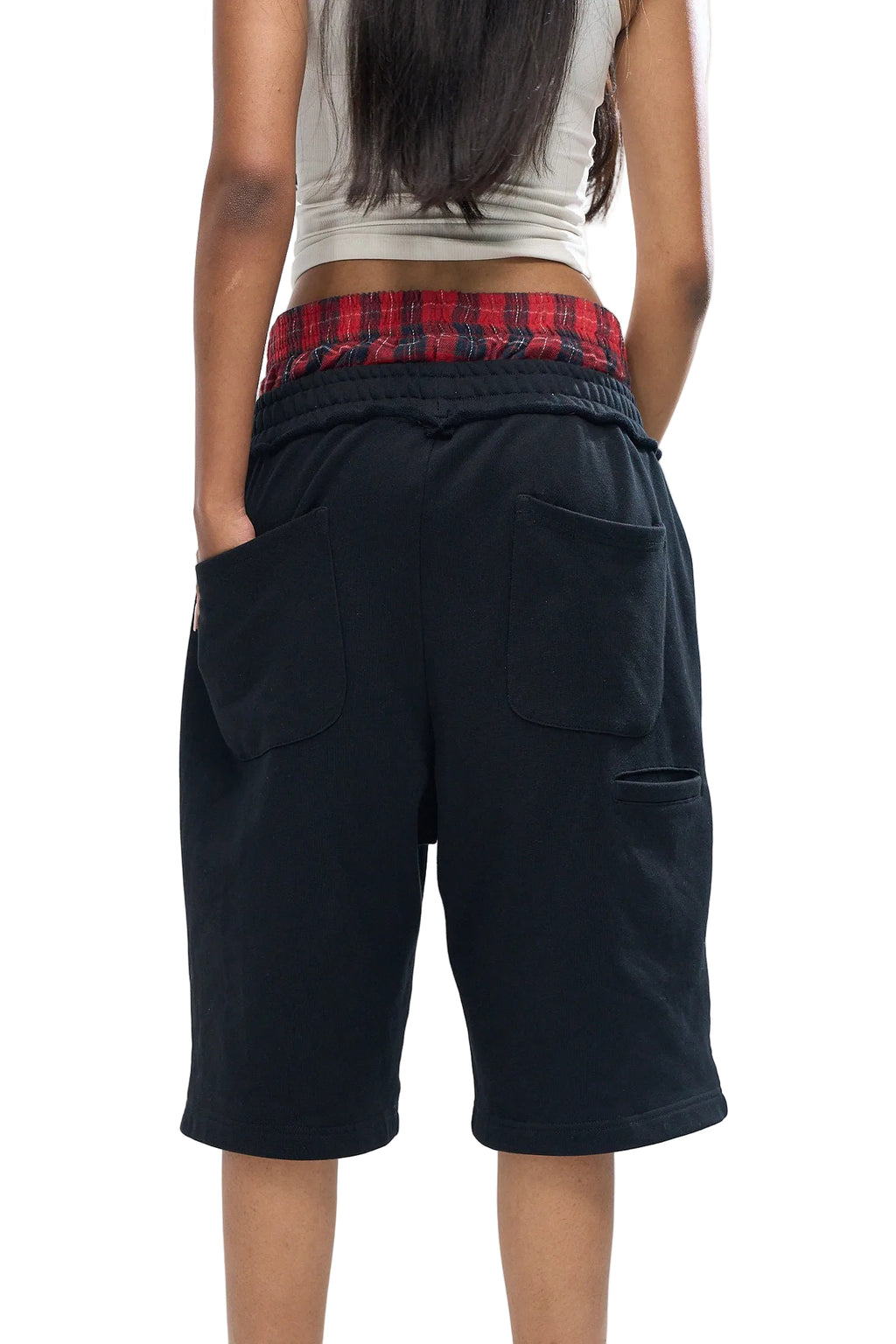 OVERSEAZ PLAID DOUBLE WAISTBAND SHORTS