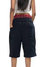 OVERSEAZ PLAID DOUBLE WAISTBAND SHORTS