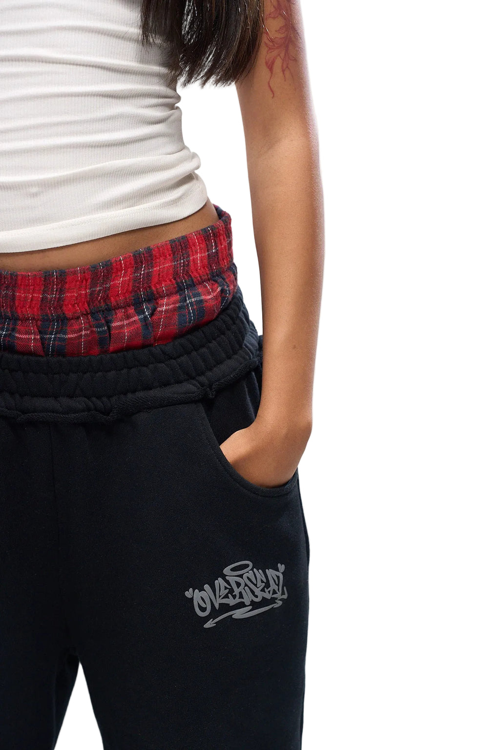 OVERSEAZ PLAID DOUBLE WAISTBAND SHORTS