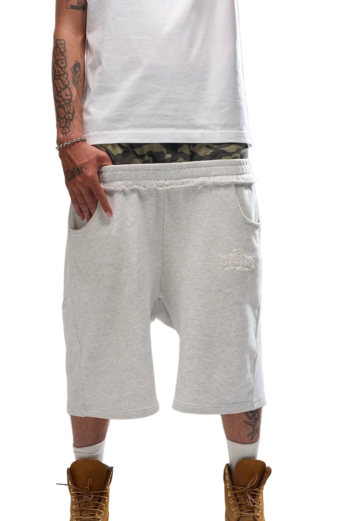 OVERSEAZ CAMO DOUBLE WAISTBAND SHORTS