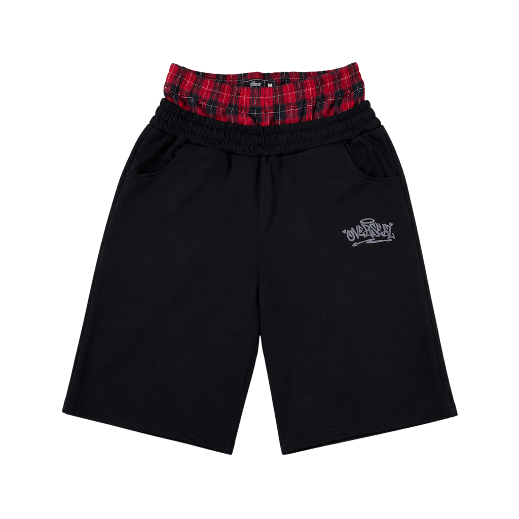 OVERSEAZ PLAID DOUBLE WAISTBAND SHORTS