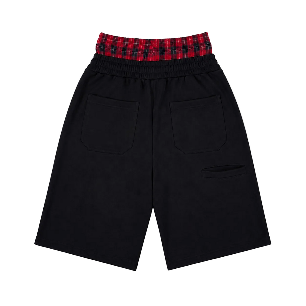 OVERSEAZ PLAID DOUBLE WAISTBAND SHORTS