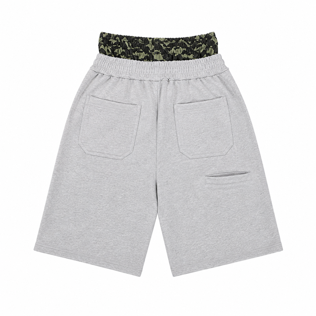 OVERSEAZ CAMO DOUBLE WAISTBAND SHORTS